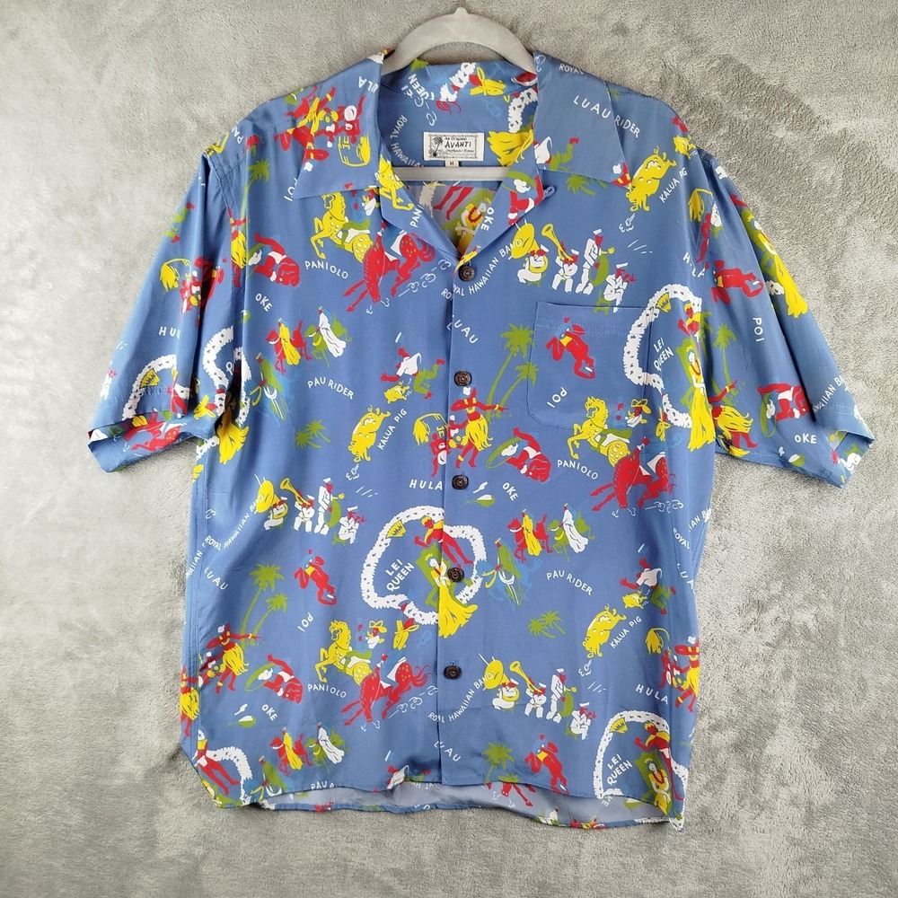 Avanti Authentic Hawaiian Aloha 100% Silk Shirt Size M Royal Band Paul Rider Poi